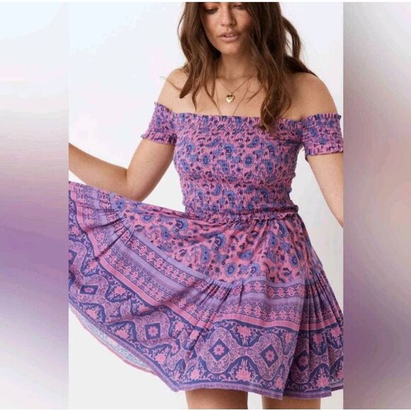 Spell Pink and Purple Off-Shoulder Mini Dress - Picture 1 of 5